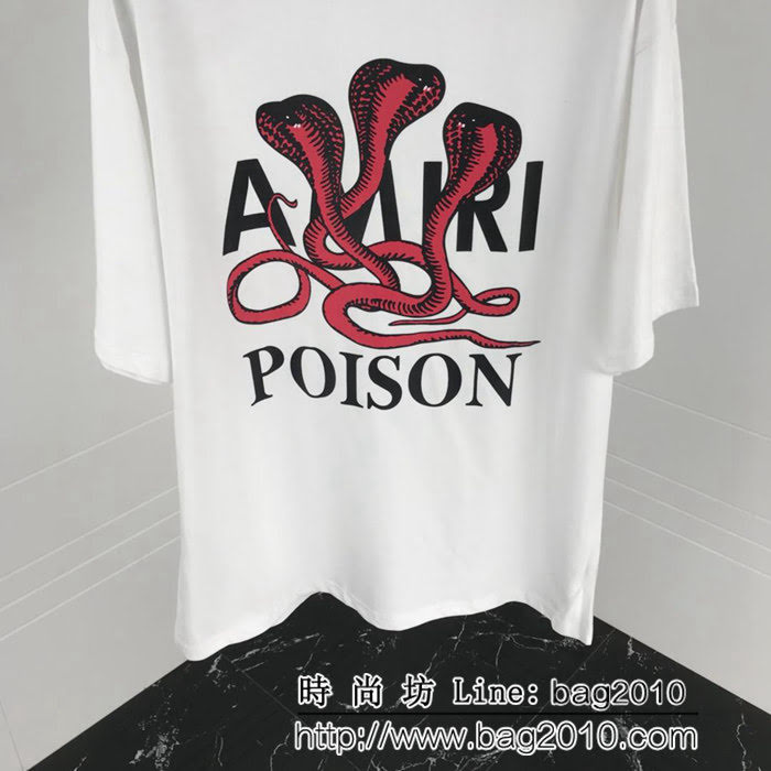 AMIRI阿米裏 19FW早春新款 POISON毒蛇閃粉 OS寬鬆版白色T恤 男女同款 ydi1701